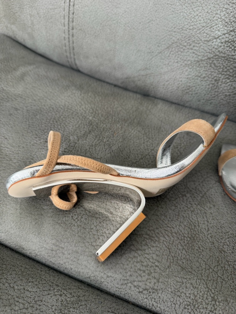 Jeffrey Campbell Tan Suede Open-Toe Heel with Silver Insole